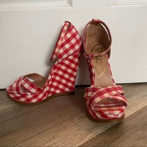 Red white Gingham Wedges Schuh